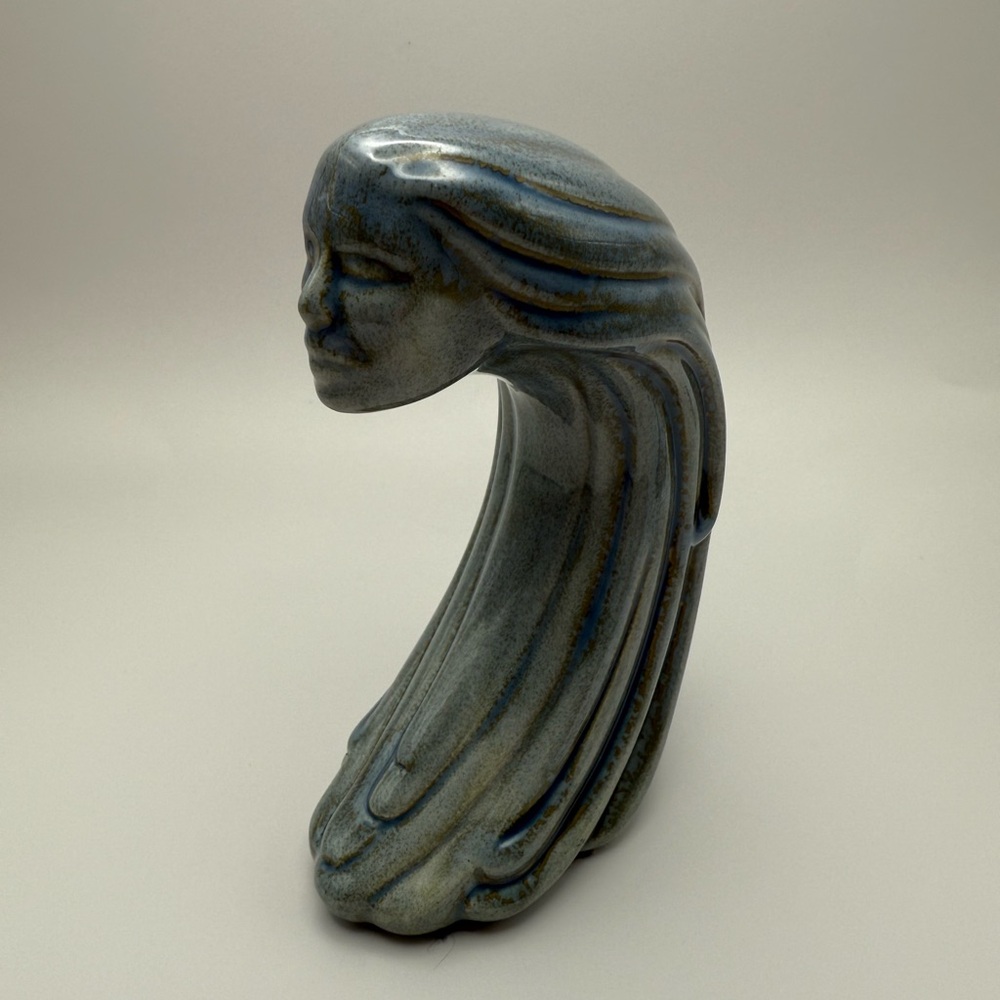 80s Blue Ceramic Wind Spirit Woman sculpture